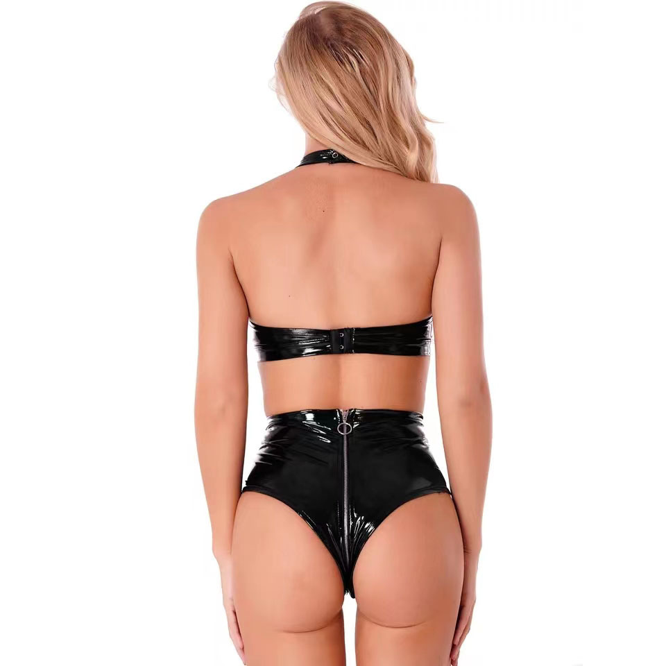 Sexy Zwart Glanzend Pu Latex L - Push Up Bra Padded recensie en prijs